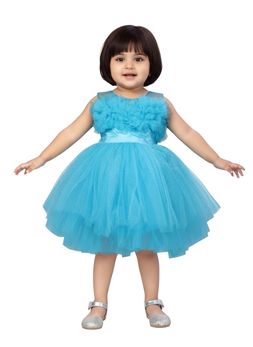 Aarika Girls Firozi Round Neck Solid Frock-(6-6 Years)-(Oct_Fk-1655-Firozi-22)