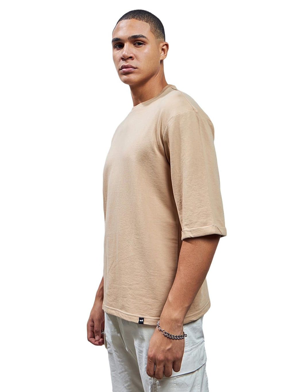 Bewakoof Heavy Duty 1.0 Mens Solid Super Loose Fit T-Shirt_580032_Brown_XL