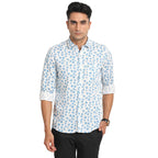 Turtle Men EXCEL Linen Blue Printed Slim Fit Full Sleeve Casual Shirt