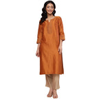 Fabindia WomenS Cotton Silk Embroidered Regular Fit Kurta (1039080Rust_Rust