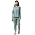 Enamor Essentials Relaxed Fit Cotton Flannel Woven Lazy Full Sleeve Shirt & Mid Rise Pant Set for Womens-EC20 (EC20_Soft Aqua Pl