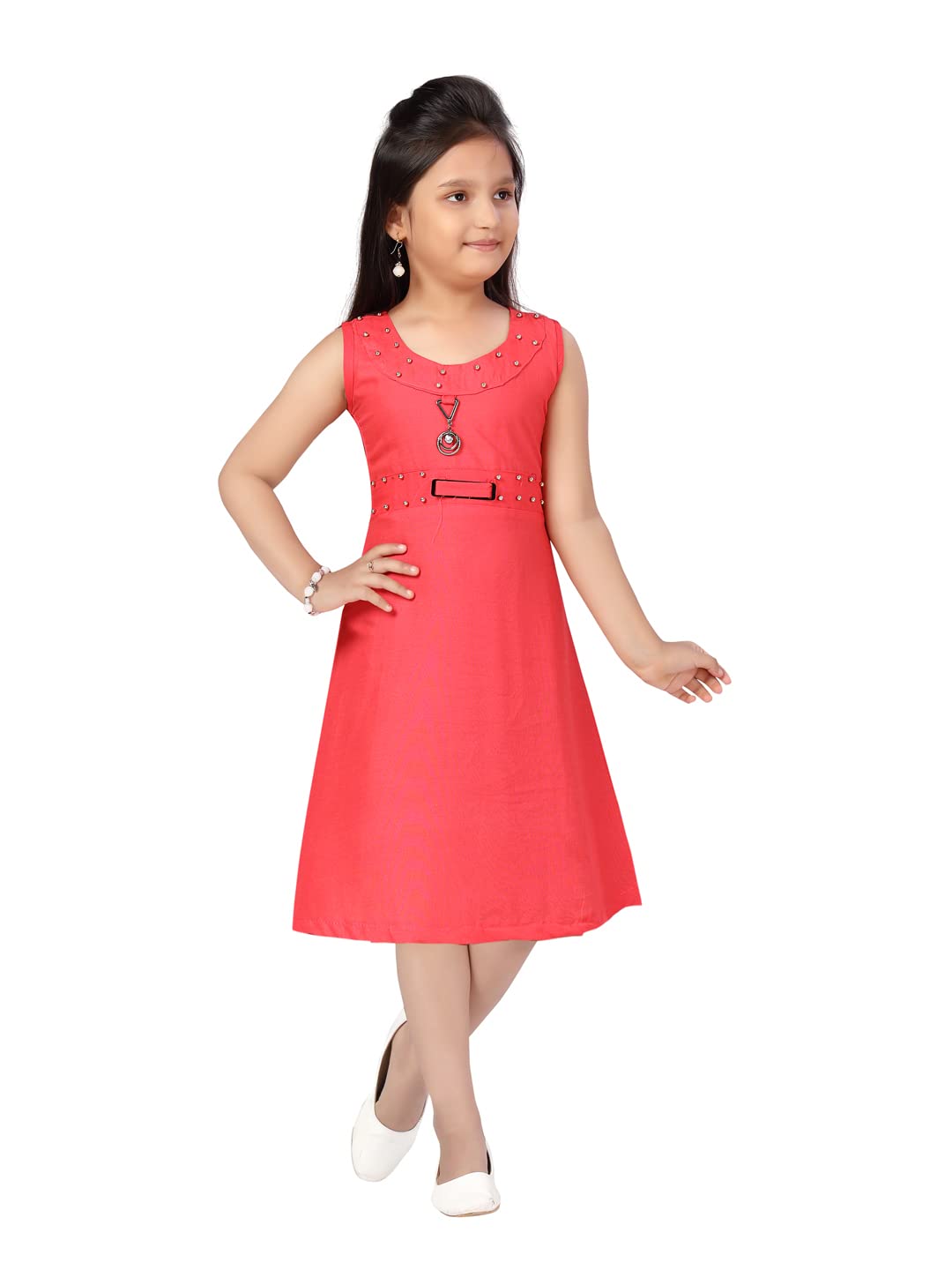 Aarika Girls Standard Length Cotton A-Line 8-9 Years Dress (NV-MD-I-8_Gajri