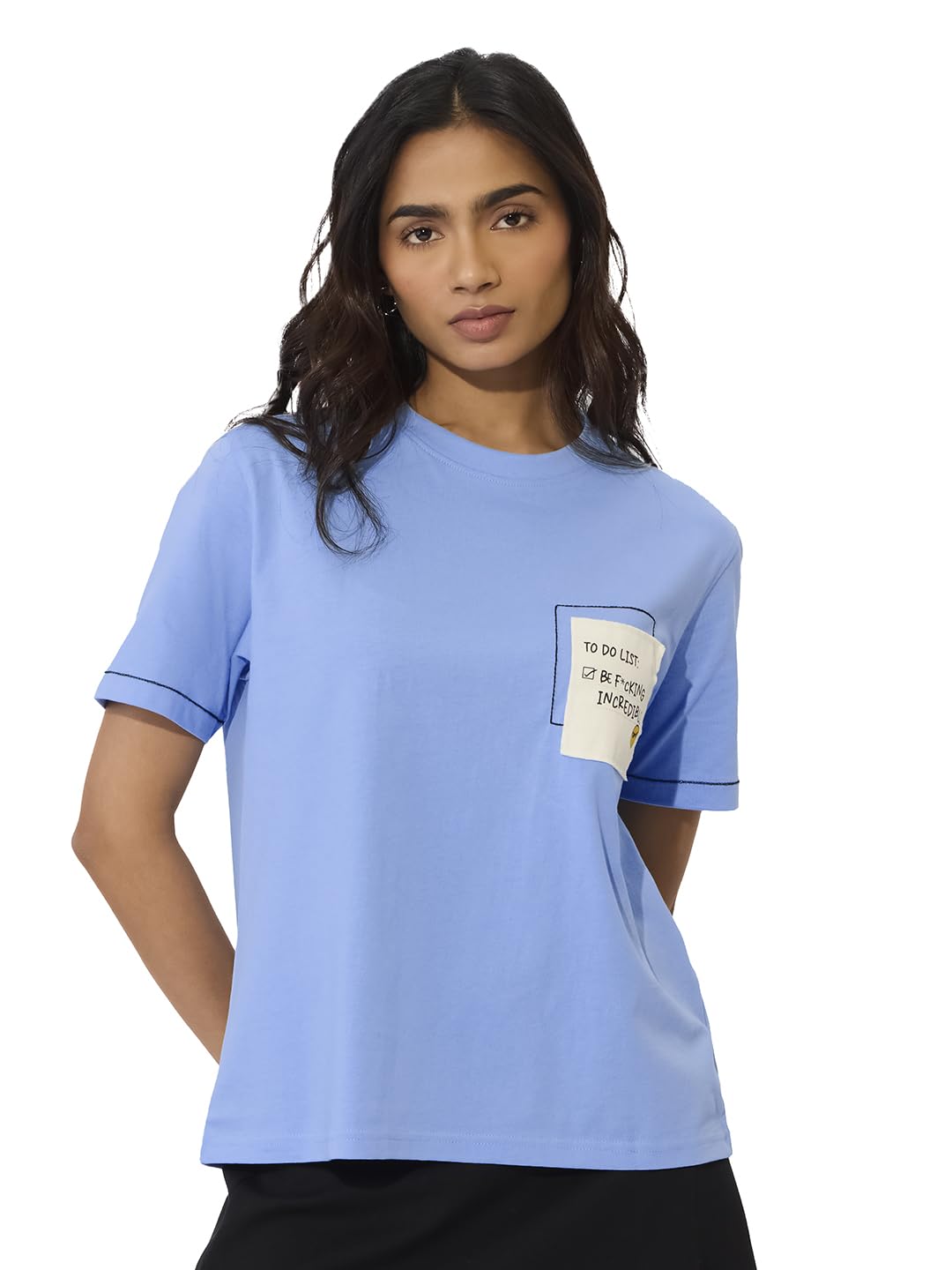 The Souled Store to Do List Cotton Women & Girls Short Sleeve Round Neck Graphic Printed Relaxed Fit T-Shirts Blue
