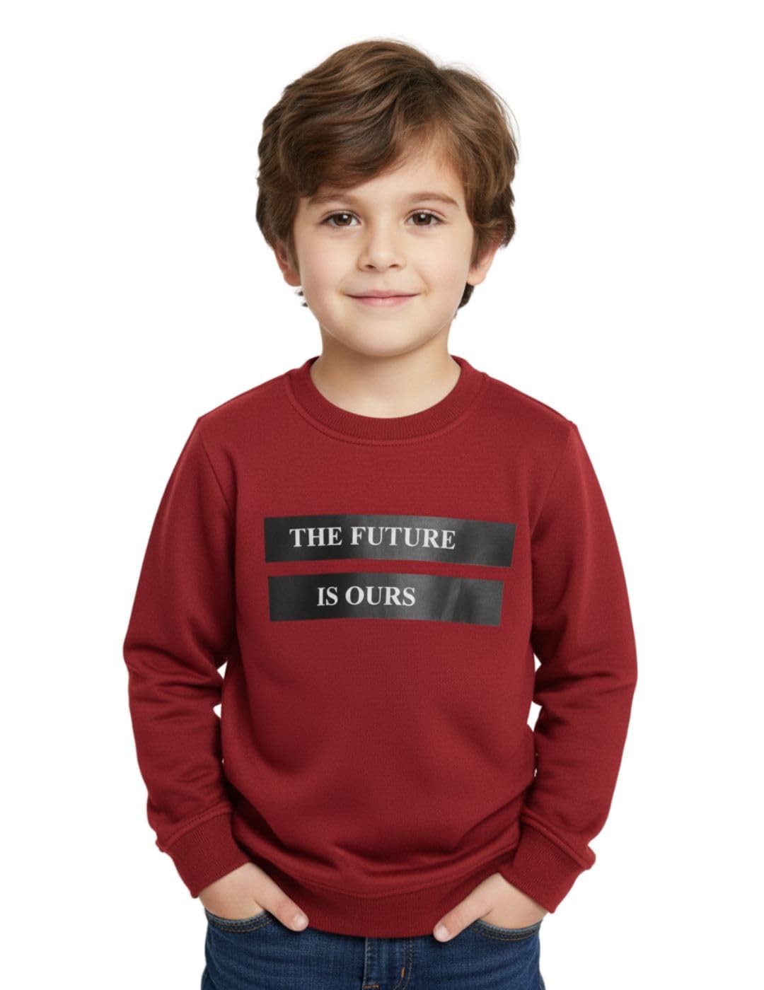 Mack Jonney Boys Printed Fleece Sweatshirt  Warm Winter Pullover for Kids M5449 Maroon 13-14