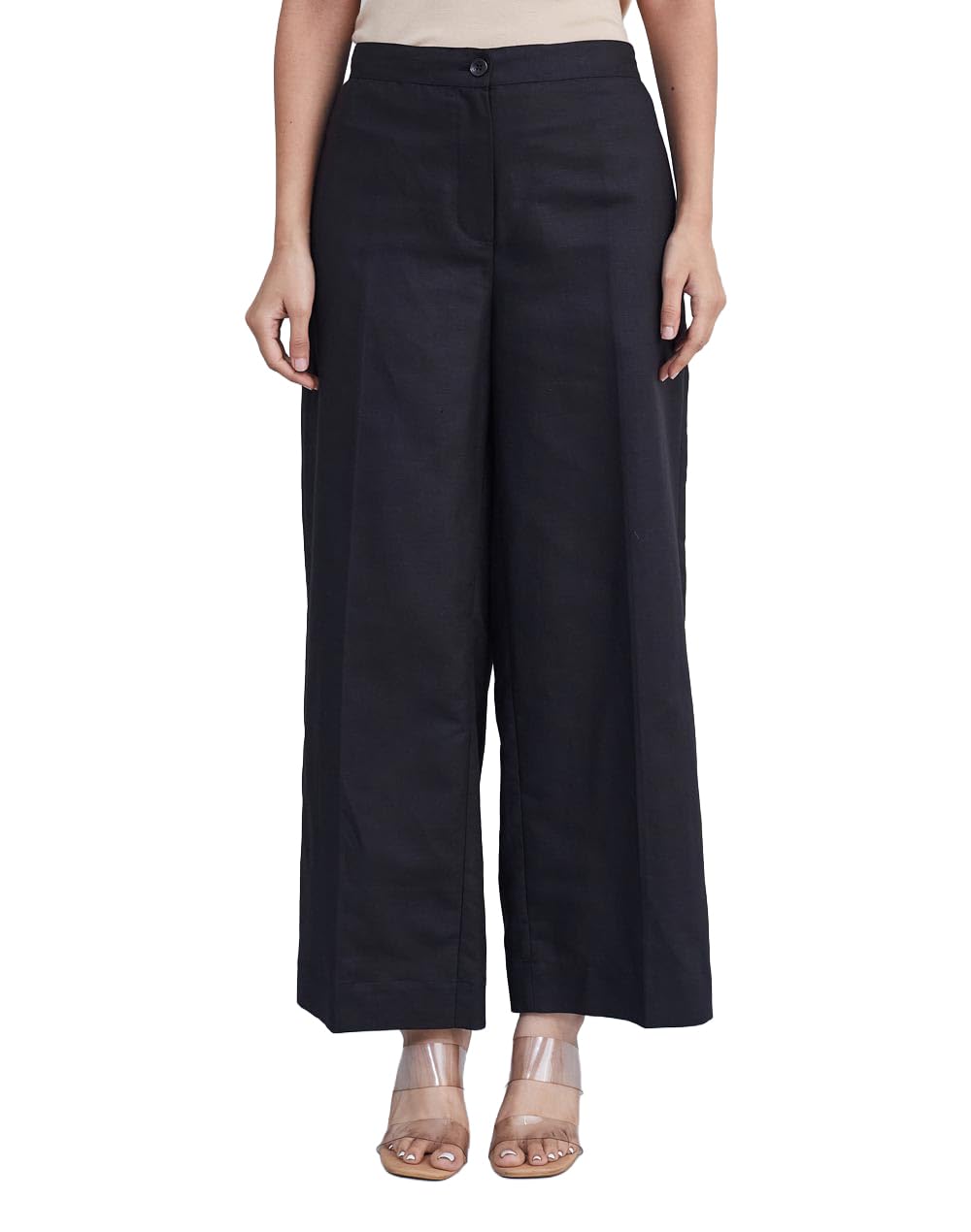 Fabindia Black Cotton Linen Wide Leg Casual Pant