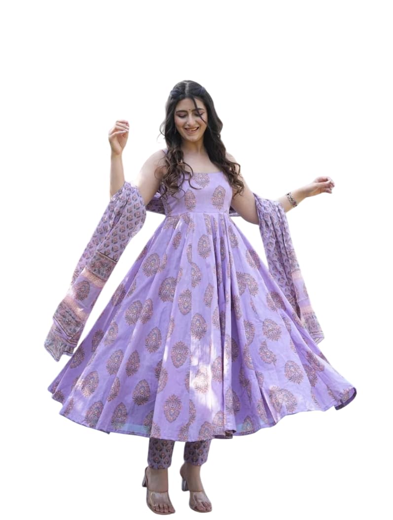 Wedani Rayon Anarkali Dress for Women Purple
