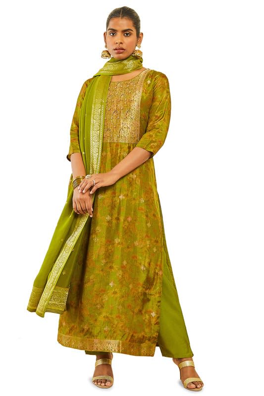 Soch Women Brocade Abstract Print Suit Set with Zari Woven Dupatta