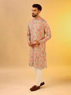 Kisah MenS Multi-Color Printed Cotton Kurta-Regular Fit Long Tunic With Mandarin Collar | Ethnic Wear For Weddings & Festive Oc
