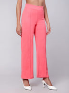 Kotty Womens High Rise Regular Solid Trousers Rose Pink