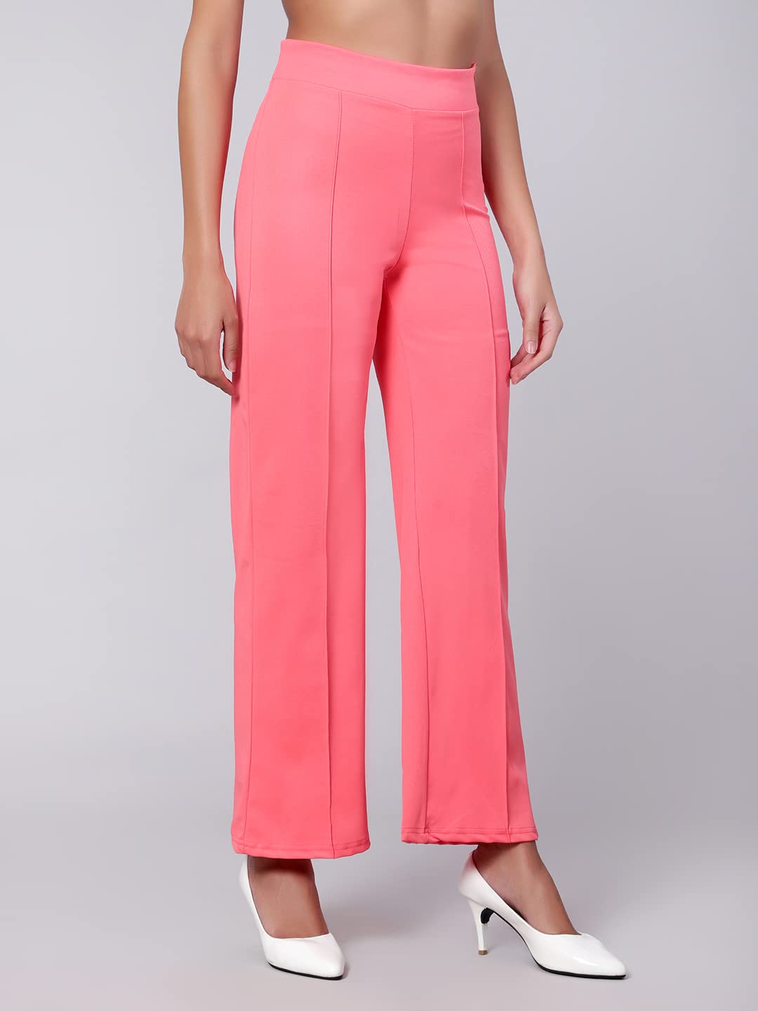 Kotty Womens High Rise Regular Solid Trousers Rose Pink
