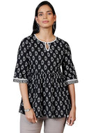 Libas WomenS Pure Cotton Printed A-Line Kurtis (26590_Black