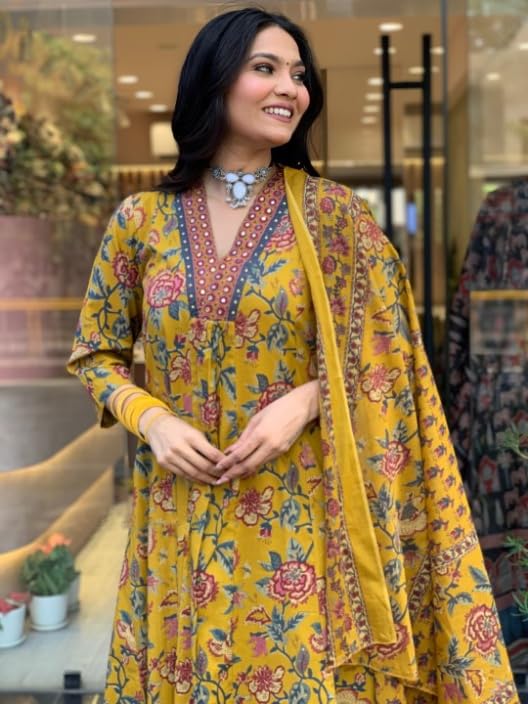 Lookmark WomenS Cotton Blend Floral Printed Kurta Plazzo Set With Dupatta Suitable For Every Indian Occasion (Az-Lm-Og-Ks2171 Y