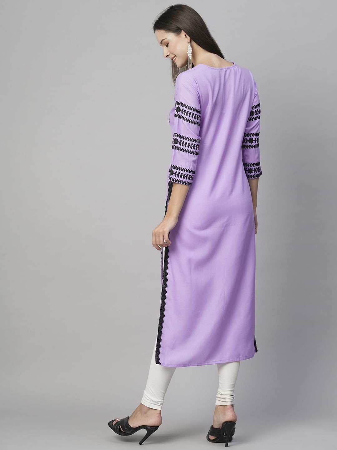 ANNI DESIGNER Womens Cotton Blend Chikankari Embroidered Straight Kurta (STHO-Purple-NW_M_Purple_Medium)