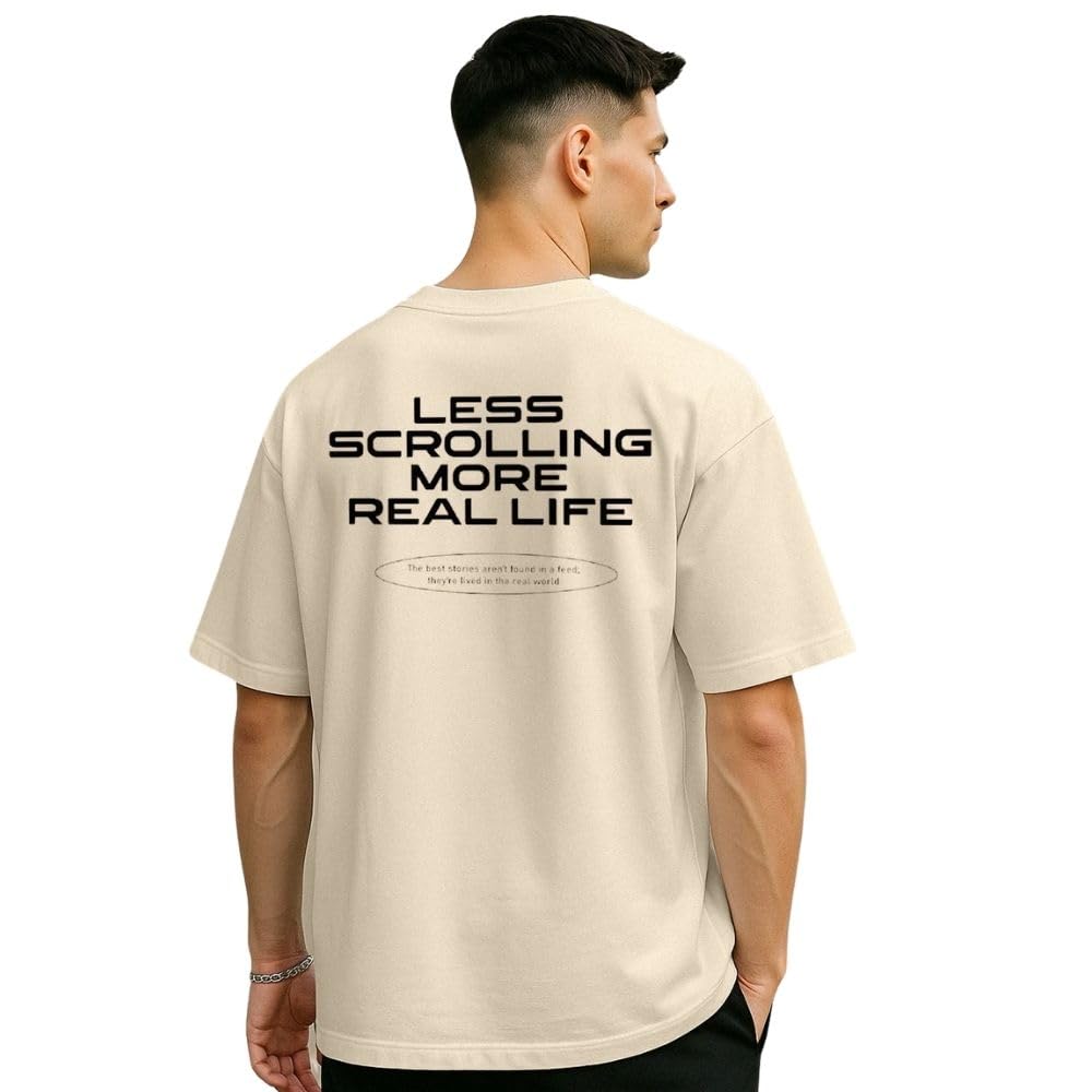 Nobero MenS Solid Oversized Fit T-Shirt (1M-Twrt-C0910-Og_Sand