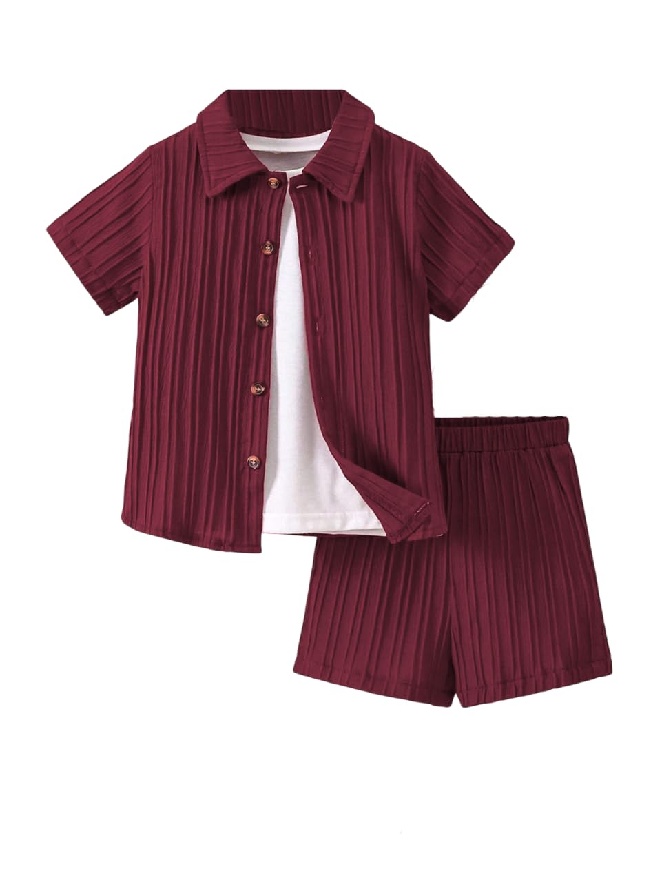 TAGAS Boys Polyester Young Solid Textured Short Sleeve Shirt And Shorts Two-Piece Set || COORDINATED_OUTFIT || Clothing Set|SHIR