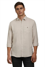Louis Philippe Men Beige Slim Fit Solid Full Sleeves Casual Shirt