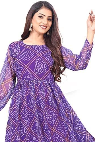 Anveri Textiles WomenS Georgette Long Dress With Regular Fit Full Sleeves Round Neck Ankle Length Abstract Print And A Line Sty