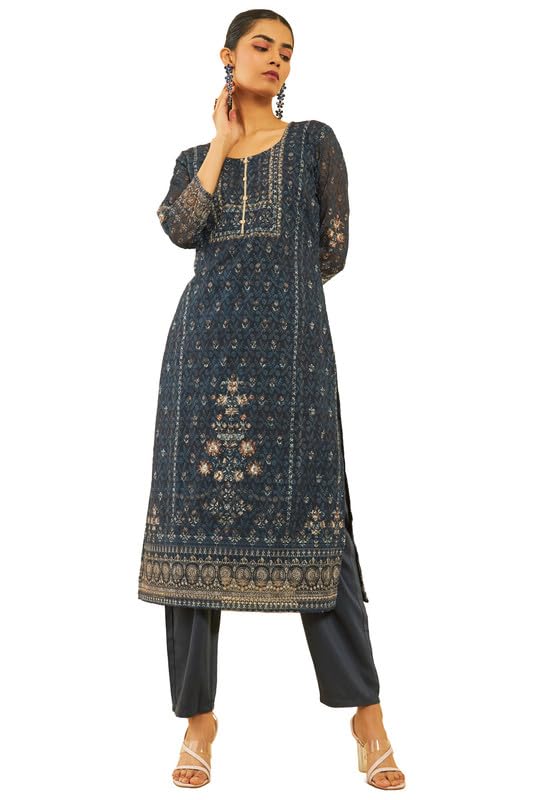 Soch Women Georgette Floral Print with Embroidered Kurta Set