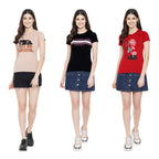 Preneum Womens Cotton Regular Fit Latest Graphic Stylish Printed Short Sleeves Casual T-Shirt || Trending & Styles (Pack 3), Br