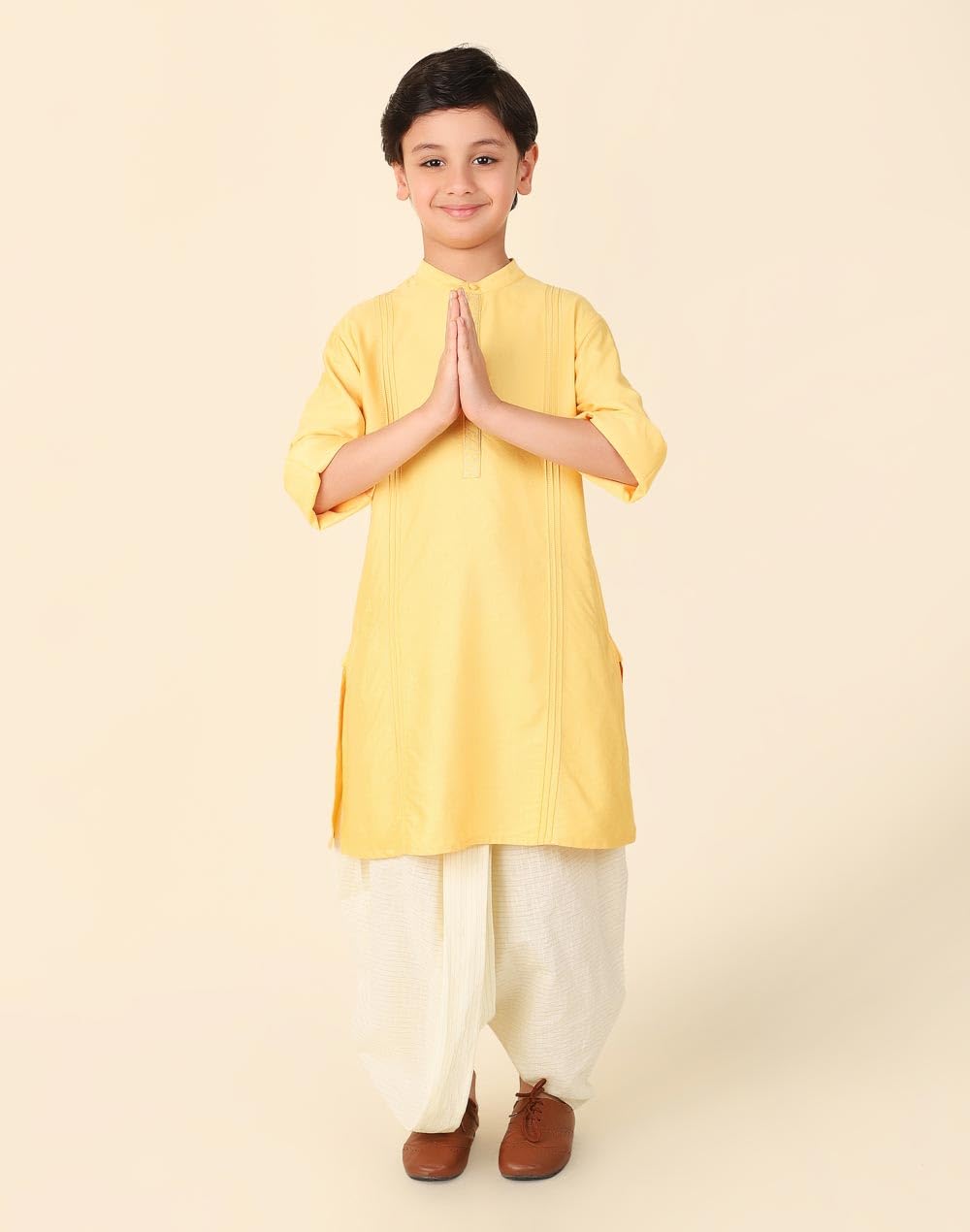 Fabindia Boys Viscose Silk Solids Regular Fit Dhoti Set (1028665LIGHTYELLOW_LightYellow