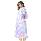 RONGTAI Womens Robes Plush Fleece Print Star Hooded Bathrobe Thick Nightgown with Pockets Fluffy Sleepwear XX-Large