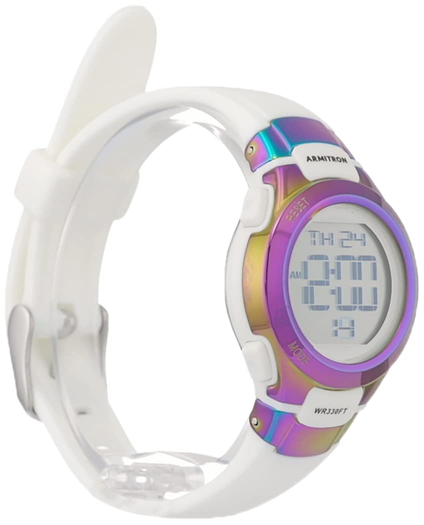 Armitron Sport Women's Digital Chronograph Resin Strap Watch, 45/7012, White/Iridescent Rainbow
