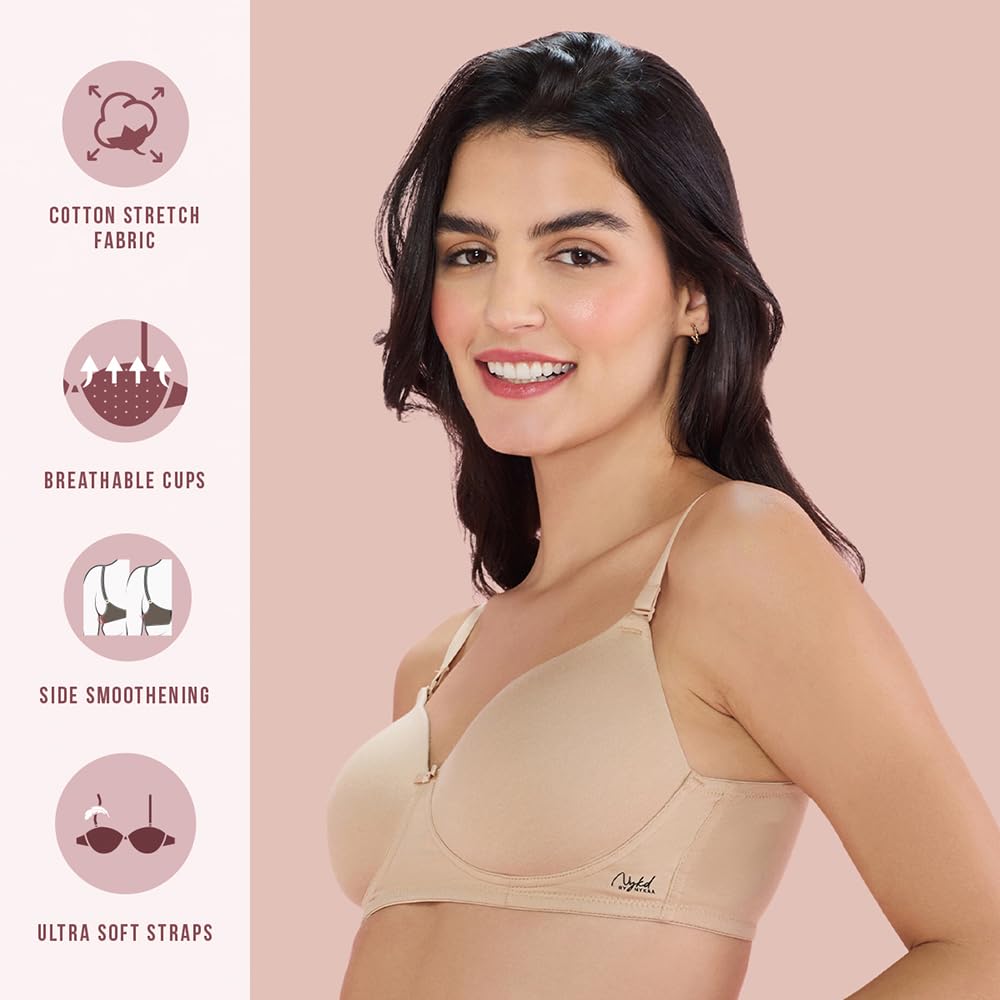 Nykd (Nyb198 Cotton Lightly Padded & Non Wired T-Shirt Bra For Women | Medium Coverage Bra With Soft Detachable Straps | Ideal F