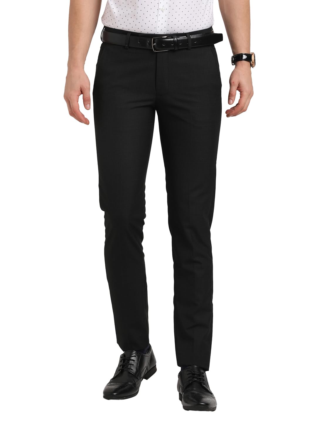Turtle Men Poly Viscose Ultra Slim Fit Black Formal Trouser