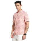 Turtle Men 100% Cotton Peach Checkered Slim Fit Full Sleeve Casual Shirt