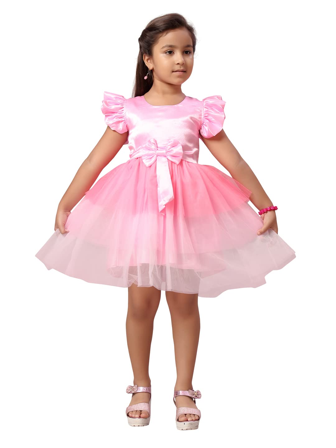 Aarika Girls Nylon Skater Knee-Length Dress (FK-30131_Pink_20)