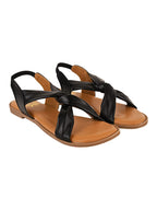 Shoetopia Cross Strap Black Flat Sandals For Women & Girls /UK9