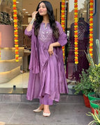 ANNI DESIGNER Womens Rayon Viscose Embroidered A-Line Kurta with Pant & Dupatta (TAKITA Purple_M_Purple_Medium)