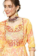 Ishin WomenS Cotton Blend Yellow Embroidered Anarkali Kurta