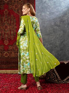 ANNI DESIGNER Womens Cotton Blend Printed Straight Kurta with Pant & Dupatta (Bhadrusha Green-JB_S_Green_Small)