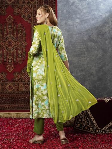 ANNI DESIGNER Womens Cotton Blend Printed Straight Kurta with Pant & Dupatta (Bhadrusha Green-JB_S_Green_Small)