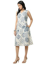 Soch Womens Beige Cotton Slub Geometric Print Dress