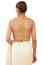 Soch Womens Beige Organza Sleeveless Blouse With Embroidery And Sequins