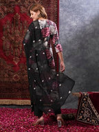 ANNI DESIGNER Womens Rayon Blend Straight Printed Kurta with Pant & Dupatta (Poona Black-VKS01_M_Black_Medium)
