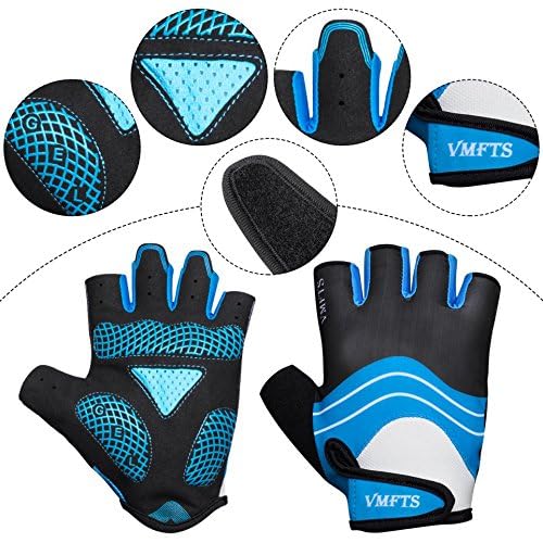 VMFTS Cycling Gloves Gel Pading Fingerless Sporting Glove for Weightlifting Racing Biking Climbing Parkour Running,Blue Medium