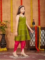 Aarika Girls Ethnic Wear Mehendi Colour Sequins With Gota Lace Work Rayon Dhoti Kurta Set (5-11 Years)