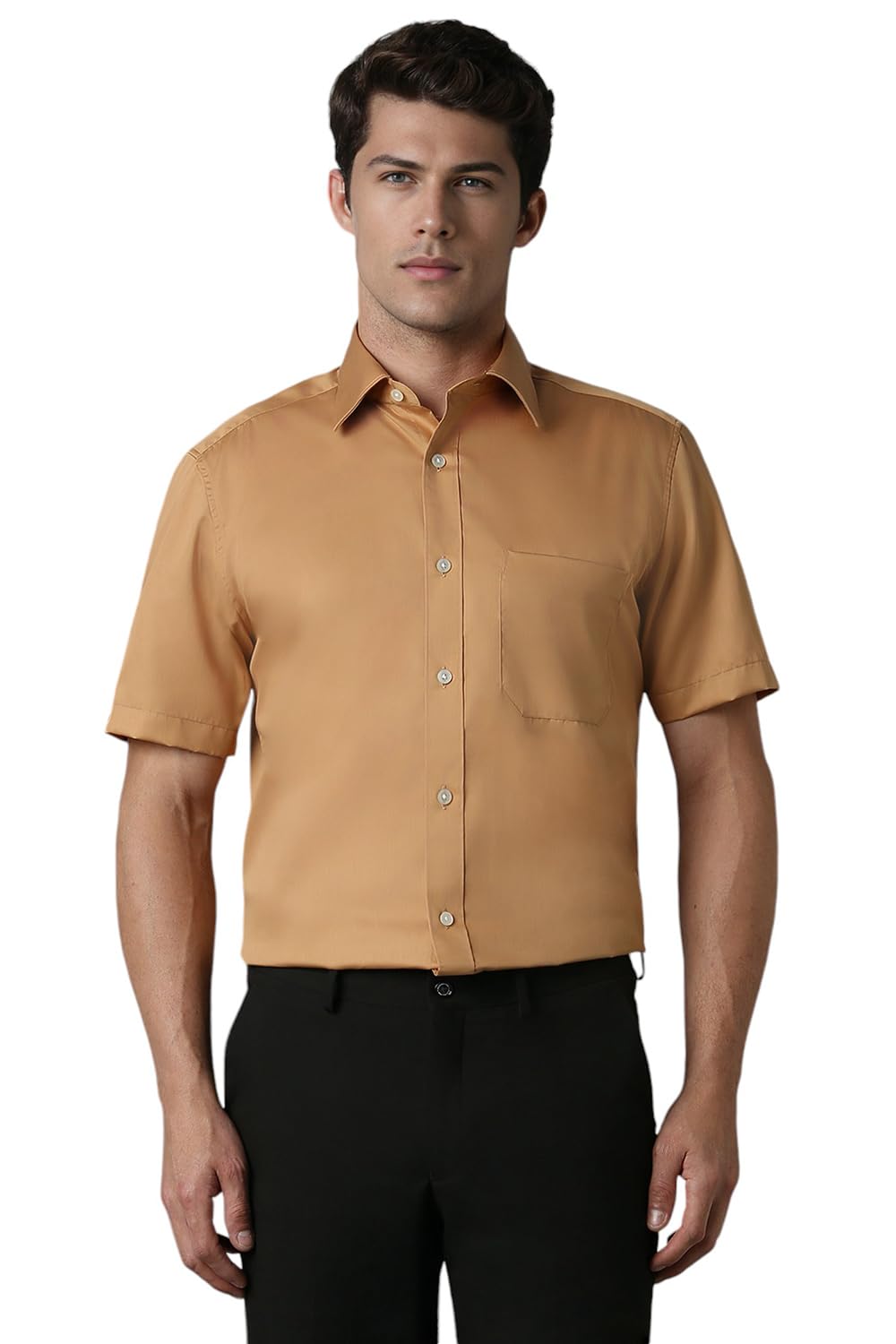 Louis Philippe Men Orange Classic Fit Solid Half Sleeves Casual Shirt