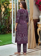 ANNI DESIGNER Womens Rayon Viscose Straight Printed Kurta with Pant (KADAI Wine_S_Wine_Small)