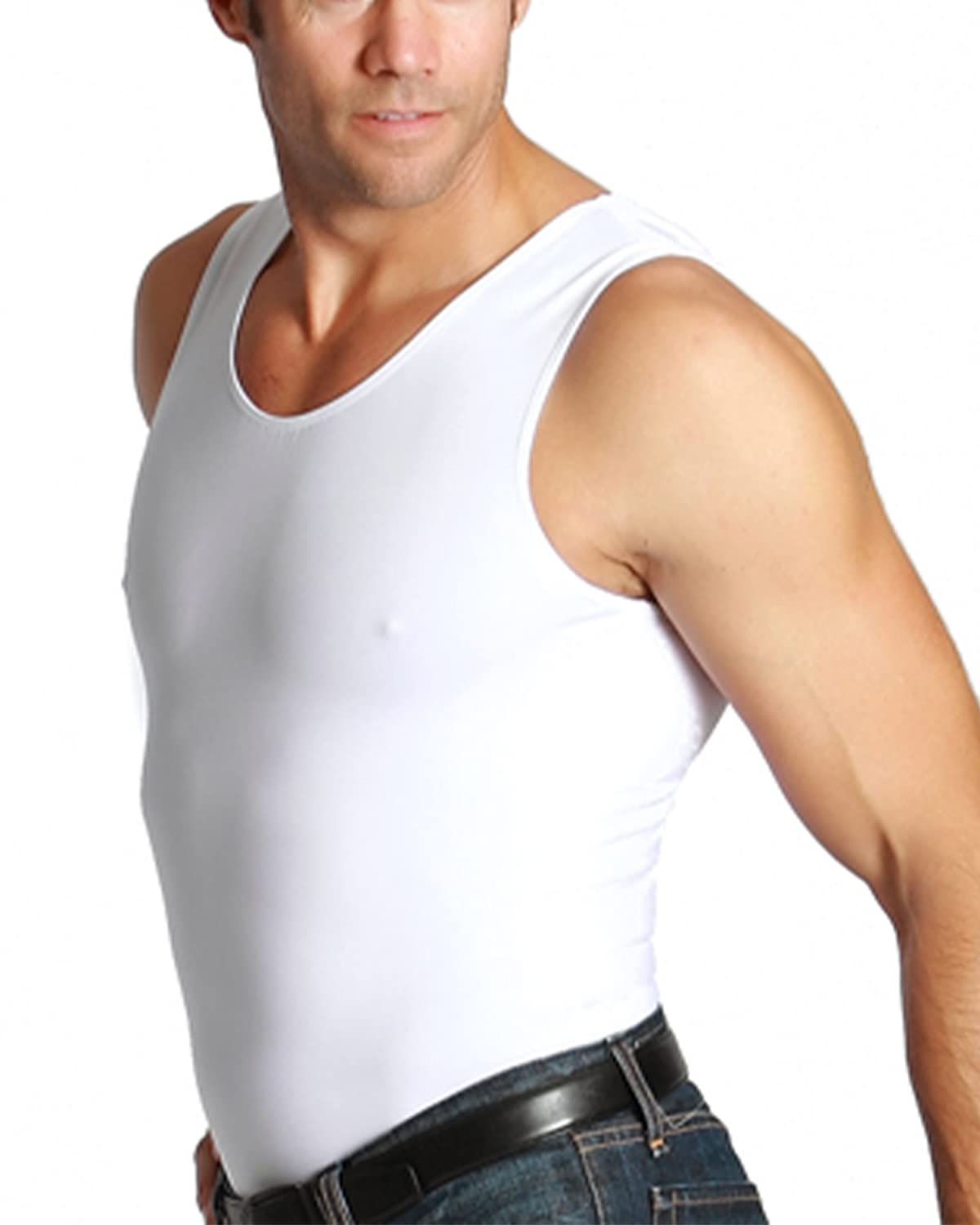 Insta Slim Mens Slimming compression Muscle Tank Top Body Shaper Abdomen control Undershirt (White-Large)