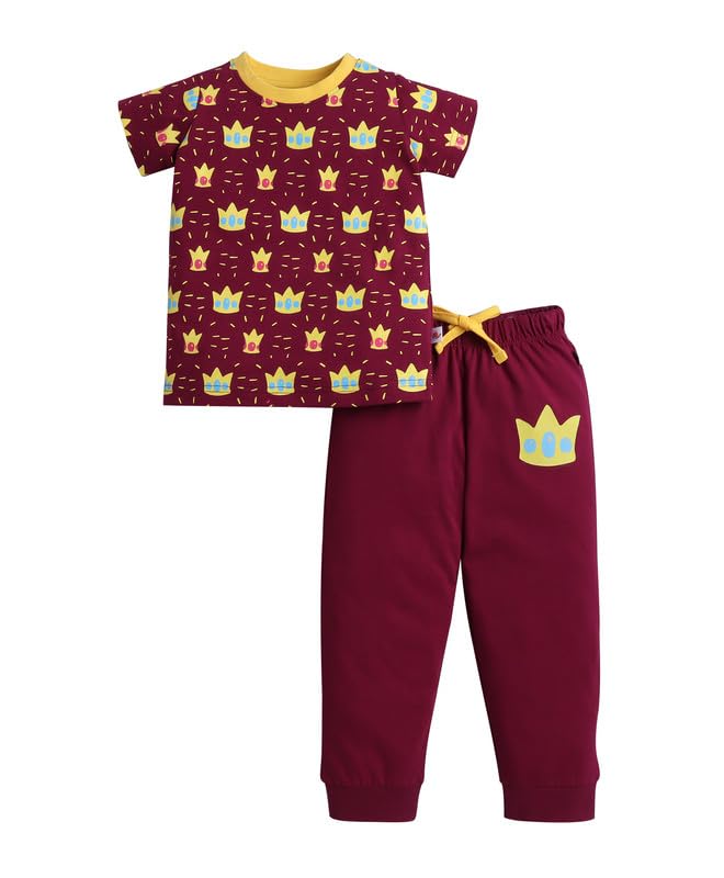 BUMZEE Girls Cotton Half Sleeves T-Shirt & Pyjama Set Magenta - 4-5 Years (Peb10277H-mgt)