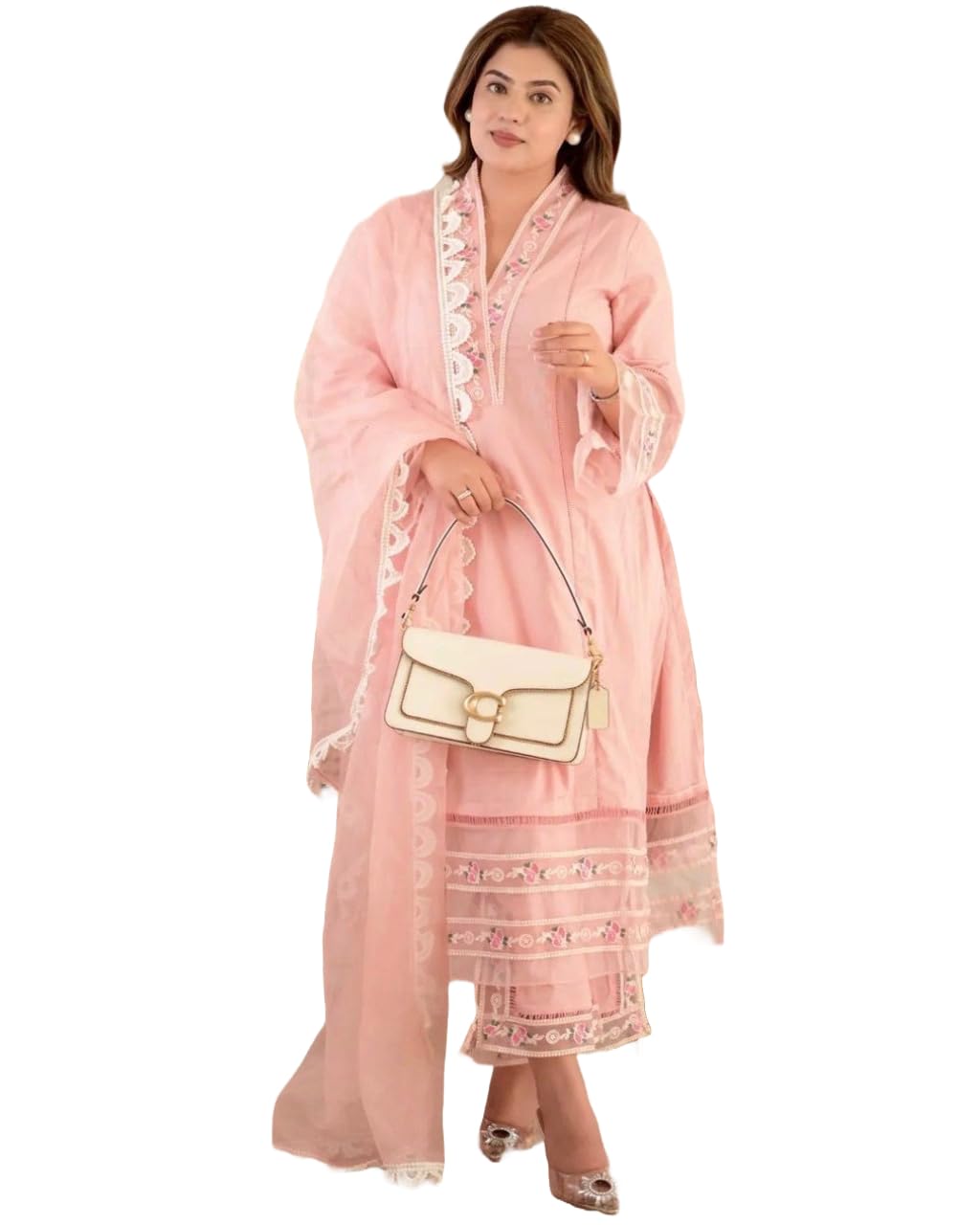 ANNI DESIGNER Womens Cotton Blend Embroidered Straight Kurta with Pant & Dupatta (Arora Pink_XXL_Pink_XX-Large)