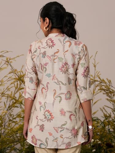 Libas Beige Printed A-Line Silk Blend Kurtis