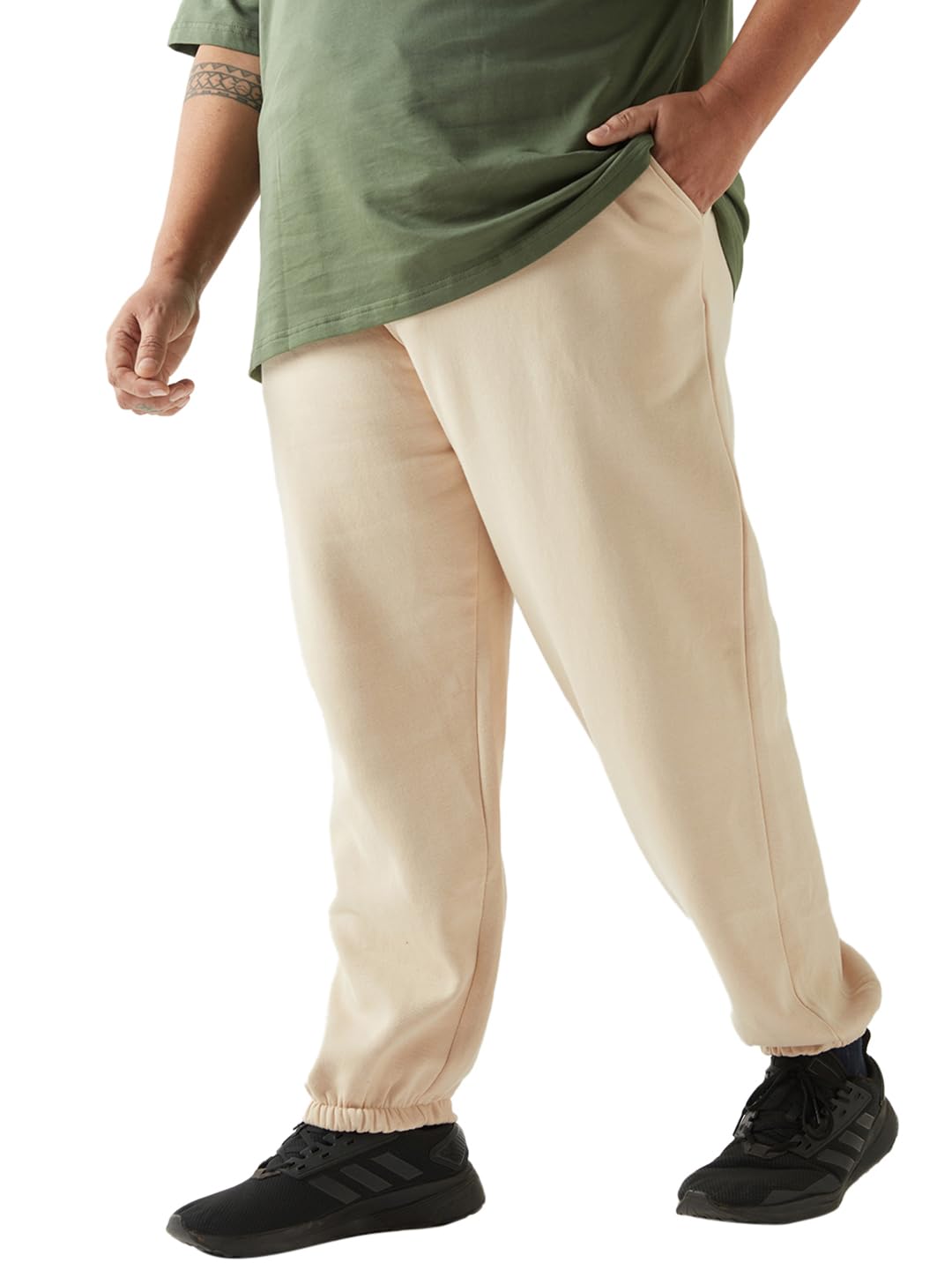 Bewakoof Heavy Duty 1.0 Mens Solid Oversized Fit Fleece Plus Size Joggers_646491_Beige_6XL