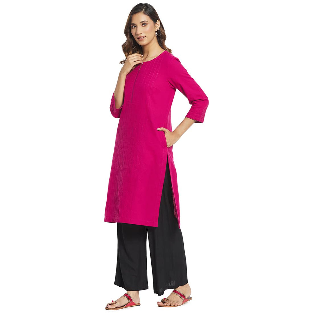 Fabindia Women Straight Style Medium Kurta Cotton_Xxl Fuchsia