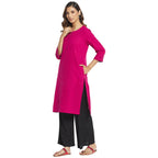 Fabindia Women Straight Style Medium Kurta Cotton_Xxl Fuchsia