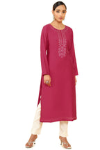 Soch Women Pink Chanderi Embroidered Kurta